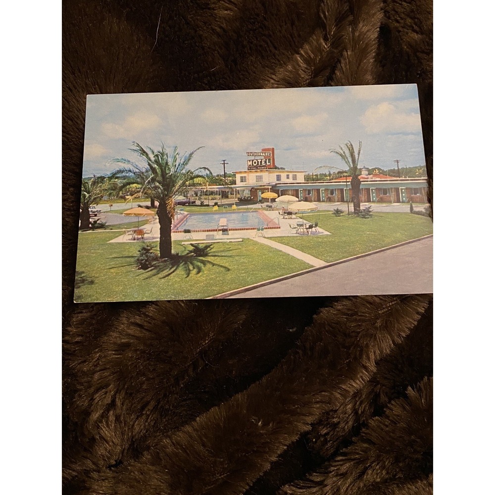Vtg Tallahassee FL Postcard Southernaire Motel HWY 90 Pool Palm Trees 60s 70s